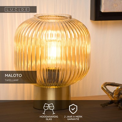 Lucide MALOTO - Tafellamp - Ø 20 cm - 1xE27 - Amber